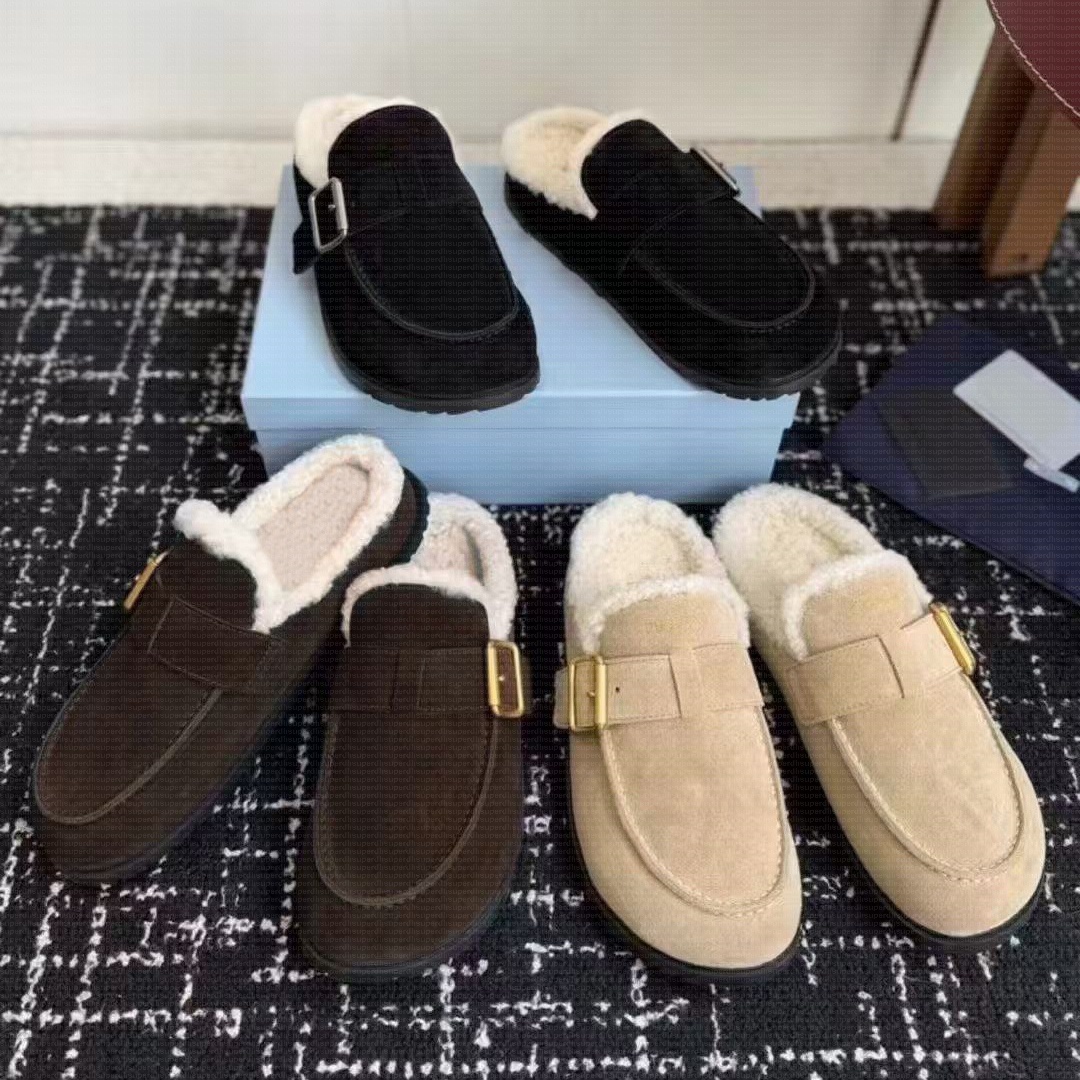 Designer Mule Slippers Women Designer Sandals Flat Comfort Clog Beige Suede Shearling Slipper Women Men Suede Leather Sandals Slip On Beige Stylish