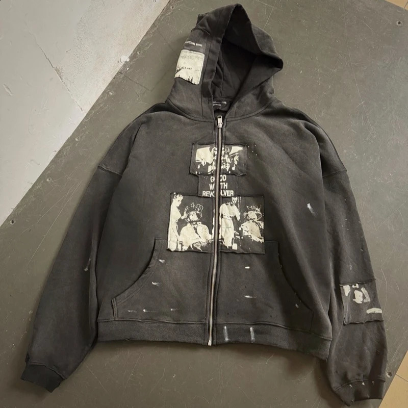 2026erd Washed Abstract Print Zipper Hoodies High Quality Cardigan Cotton Sweatshirt Jackets Streetwear 260918