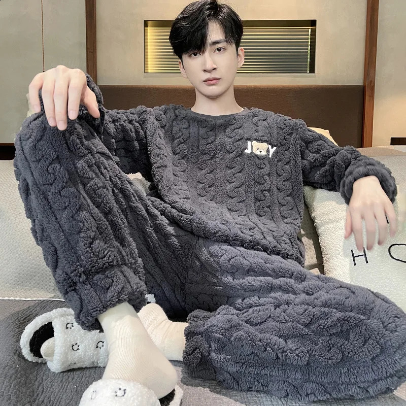 Autumn and Winter Men's Coral Fleece Thermal Underwear Pajamas Homewear Suit Teenagers Thickened Facecloth Pajamas Homewear 260917