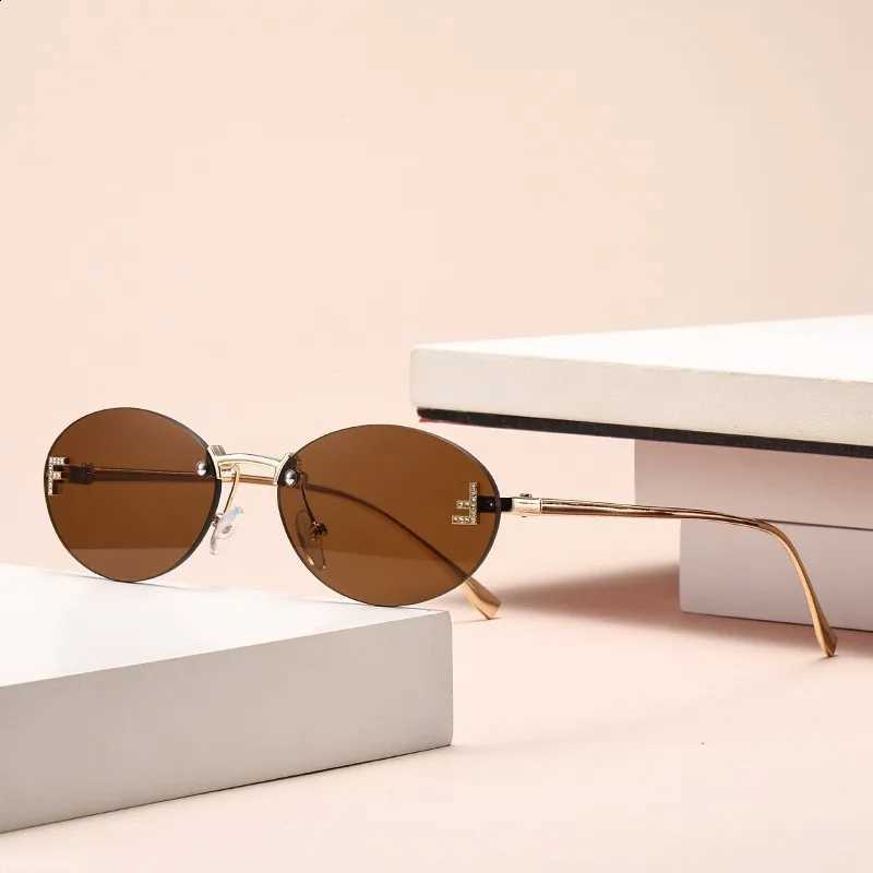 Rimless 3set Brand Women Fashion Sunglasses Retro Small Oval Alloy Elegant Gradient Sun Glasses Outdoor Travel Shades Glasses N260814