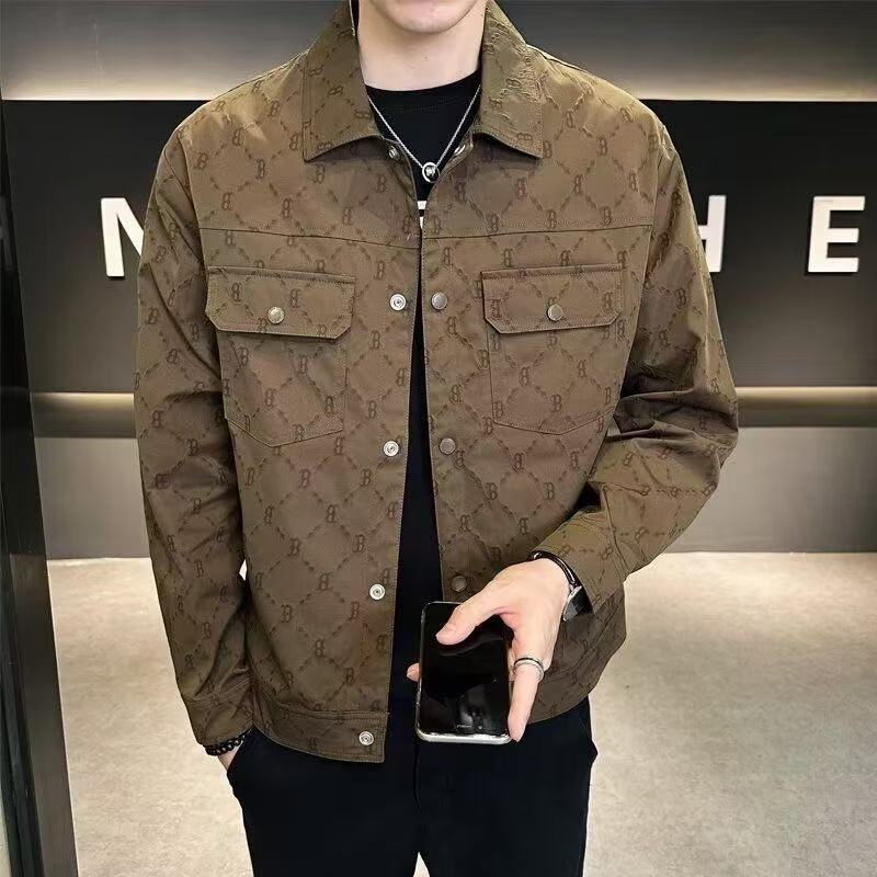 Designer Workwear Jacket Luxury Full Print Presbyopia Men's Coat Lapel Double Pocket Single Breasted Slim Fit Shirt Top Urban Street Business C