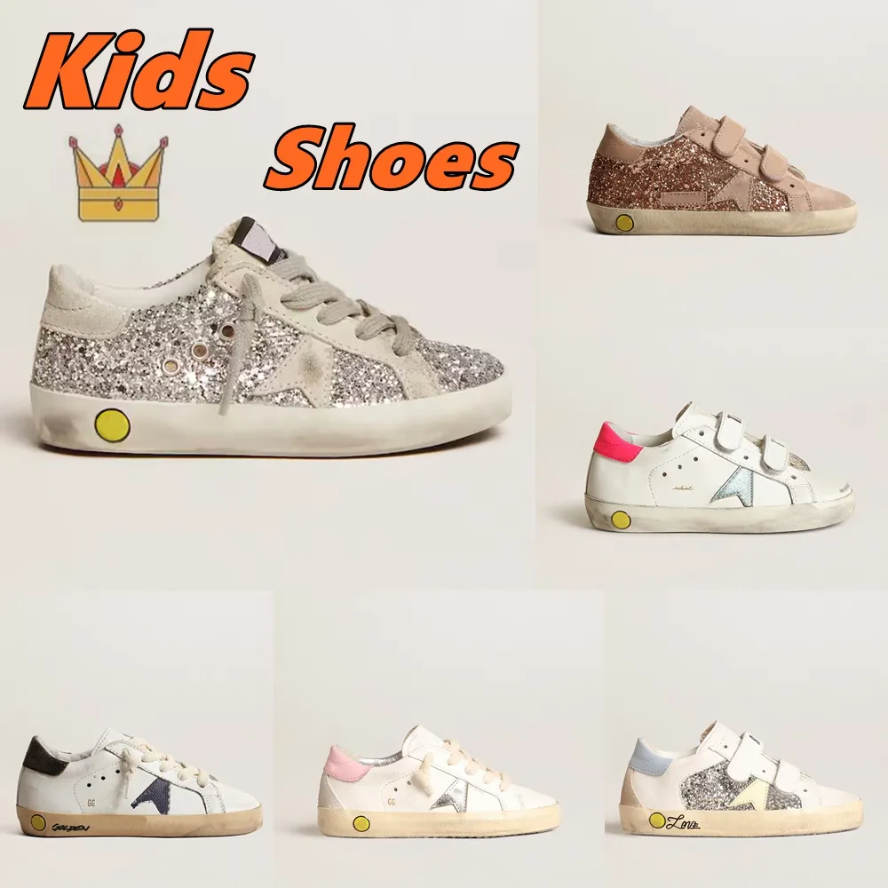 Selg new Kids Shoes Italy Brand Golden infant Childrens Super Star Sneakers Sequin Classic White Do-old Dirty toddler Child Designer boys girls Casu