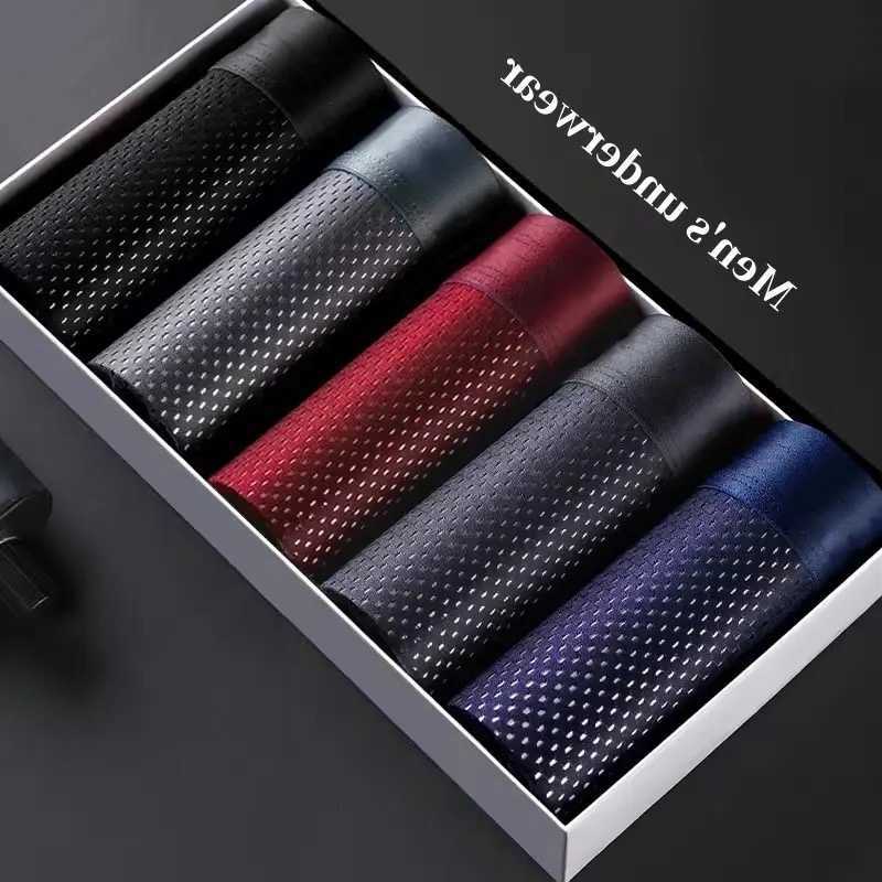 5pcs/Men's Underwear Summer Ice Underpants Silk Underwear Plus Size Panties Cool Breathable Sexy Boxer Panties Mesh Comfort Underwear L-5XL D26