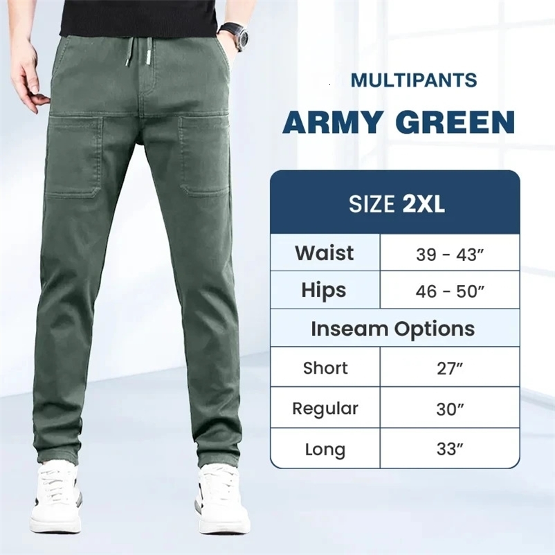 MultiPants High Stretch Multi-pocket Durable Cargo Pants Ice Silk Solid Color Waterproof High Elastic Men's Casual Daily Wear 260917