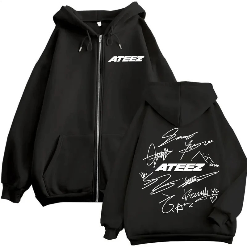 Limited Kpop ATEEZ Double Sided Print Zipper Hoodie Fashion Hip Hop Zip Up Sweatshirts Men Women Casual Oversized Pullovers 260918