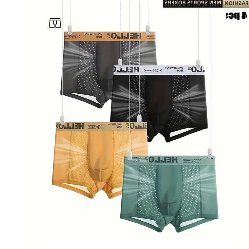4Pcs/Lot Sexy Men's Underwear Underpants Breathable Mesh Man Underpants Male Thin Sexy Boxers Men Panties Boxer Shorts Ice Silk New D260918