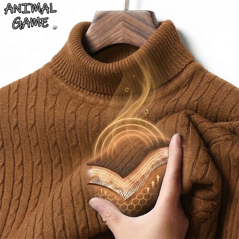 Men's Winter Thermal Turtleneck Cable Knit Sweater Long Sleeve Warm Striped Pullover Casual Knitwear Jumper Tops Work Coats 260917