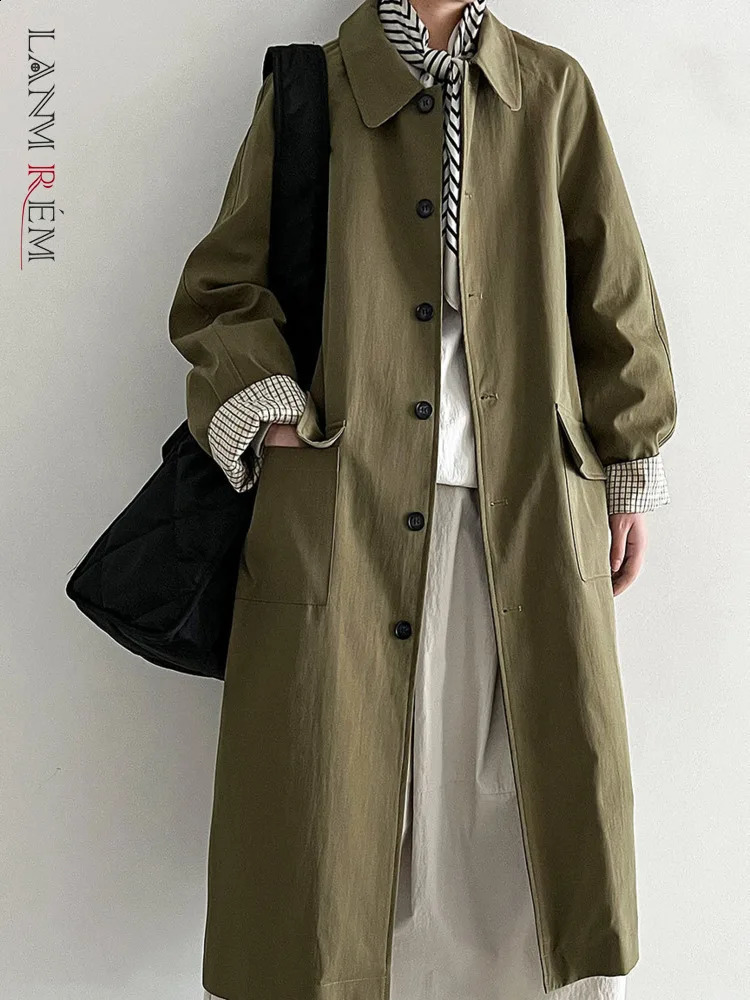 LANMREM Classical Spliced Trench Coat For Women Turn Down Collar Plaid Cuffs Single Breasted Coats 2025 Autumn 26DA2169 260917