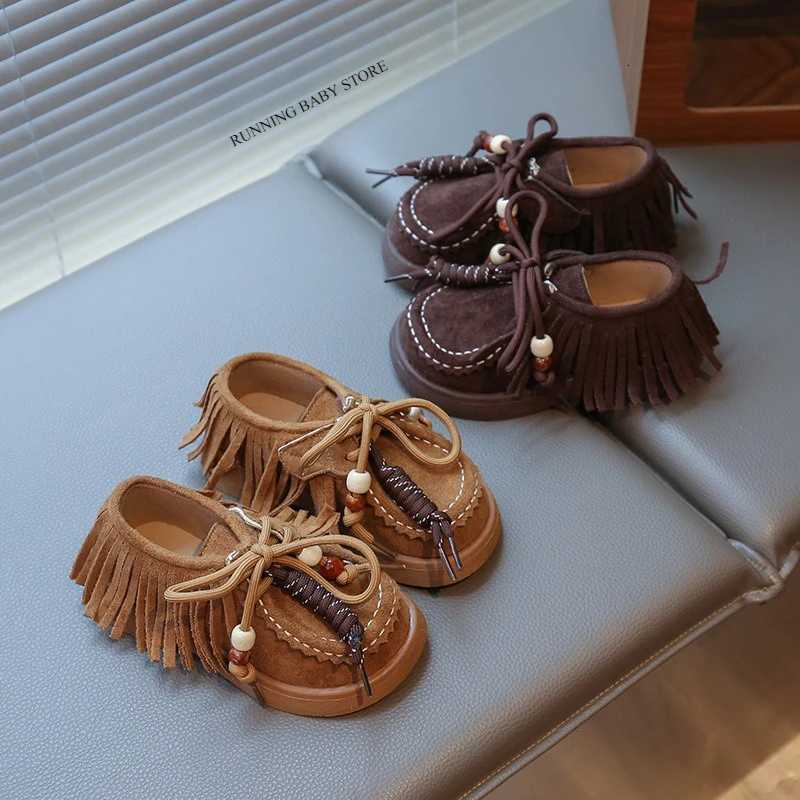 2025 Retro Gir'ls Tassel Suede Leather Shoes Spring Autumn New British Style Soft-soled Knot Beads Shoes Slip on Footwear I09265 X260917