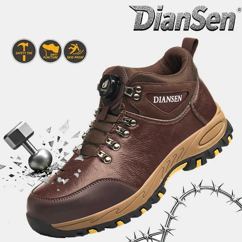 Men's Work Safety Boots Anti-Puncture Casual Safety Footwear Waterproof Brown Leather Shoes Mens Hiking Boots Industrial Shoes Q260916