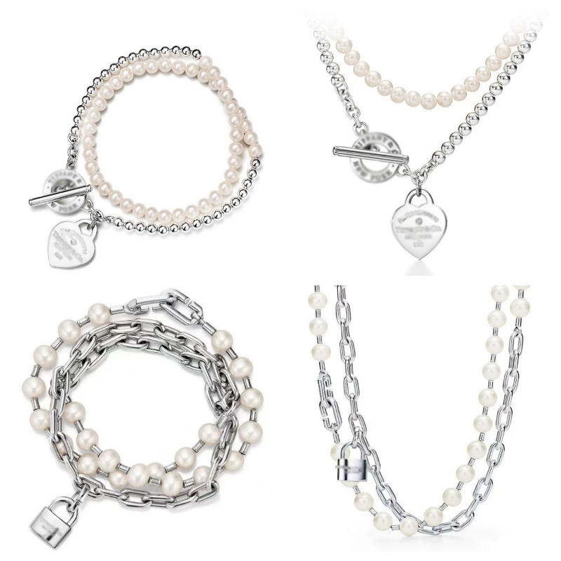 Brand Jewelry Classic Double Layered Pearl Bead Heart-shaped Pendant Necklacs OT Buckle Lock Bracelets