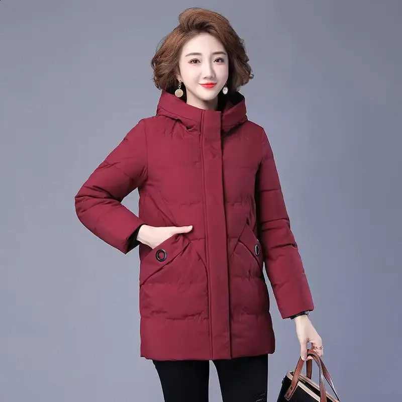 Hooded Down Coat Women Parka Long Sleeve Parkas Cardigan Outerwear Casual Warm Winter 2025 Pockets Spliced Basics Loose Fit H260917