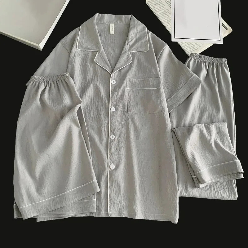 3PCS Plus Size Mens y Pajama Set Solid Color Short Sleeve Lapel Top And Elastic Pajamas Summer Loungewear Sleepwear 260918