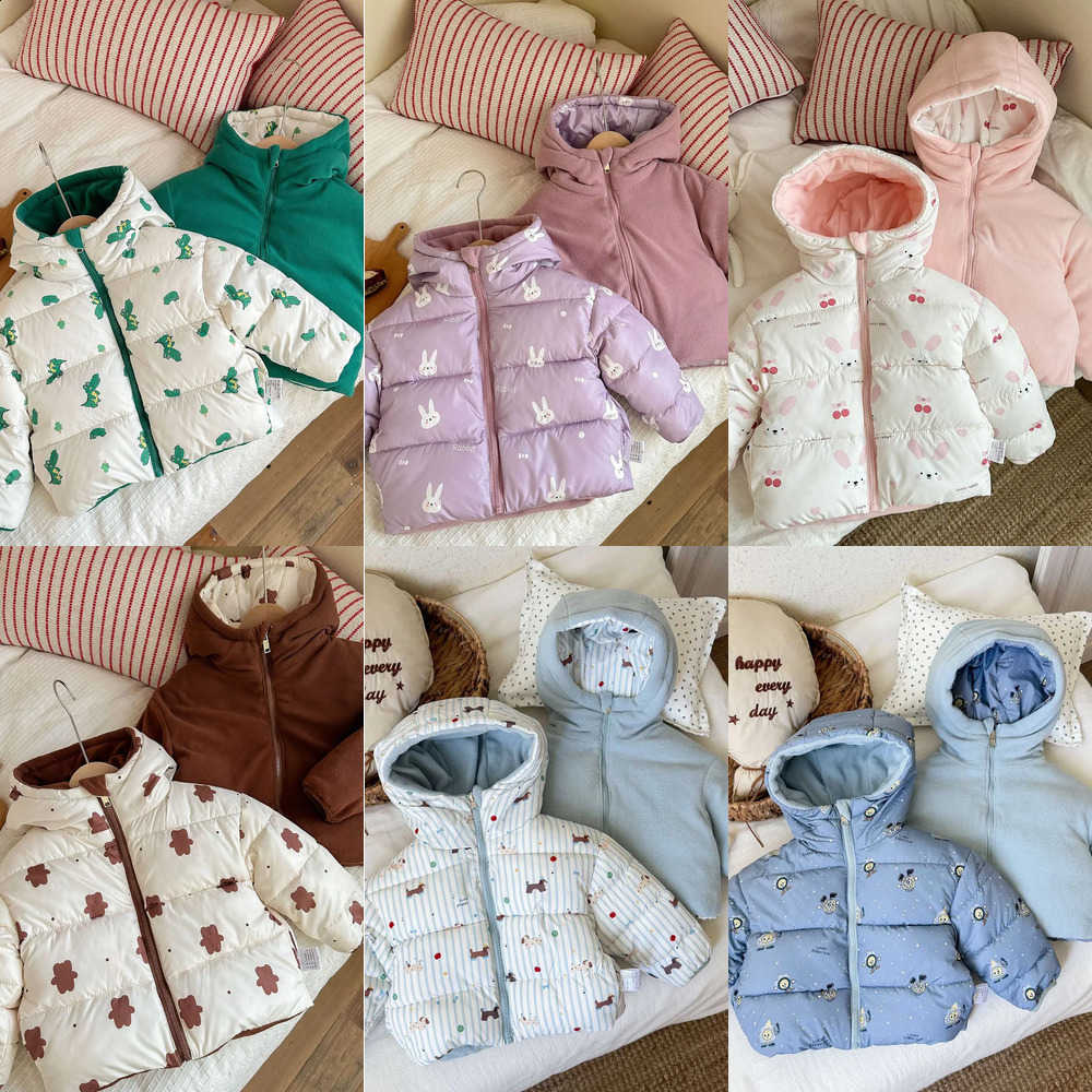 Winter Kids Reversible Down 2026 Jacket Baby Boys Girls Print Thick Warm Cotton Padded Outerwear Children Snowsuit ParkaW260917
