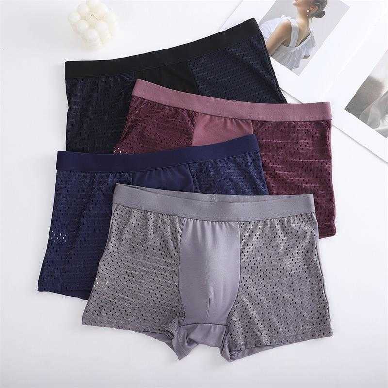 Mutande fresche 4 pezzi Mutandine da uomo Mutande sottili Morbida rete traspirante Estate Autunno Uomo Pantaloncini Boxer Intimo Homme Taglia grande