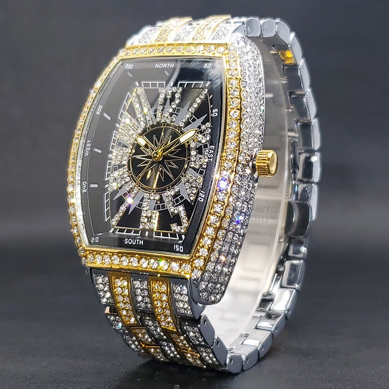 Unisex Designer Watch Luxury Gold Watches Men Woman Fashion Hip Hop Ice Diamond Sun Pattern Literal Quartz Wristwatch Male