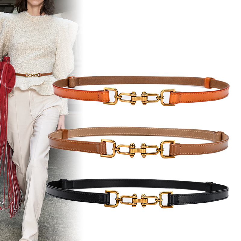 Korean Genuine Belts Women Slim Waist Patent Leather With Gold Buckle For Dress Adjustable Woman Luxury Belt
