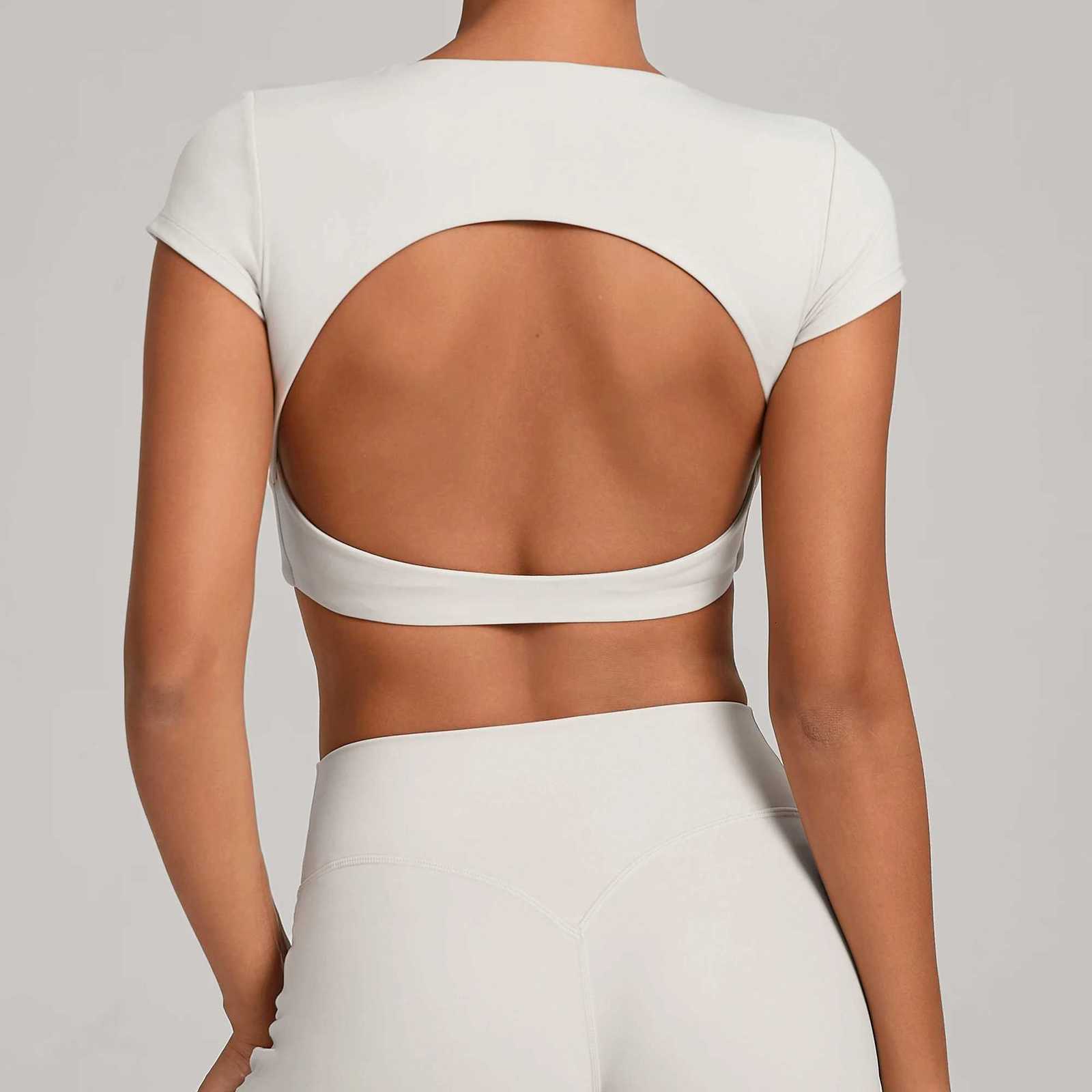 No Padded Women's Yoga T-shirt Short Sleeves Bra Backless Fitness Top Beautiful Back Gym Clothes Form-fitting Running Tee Q260917