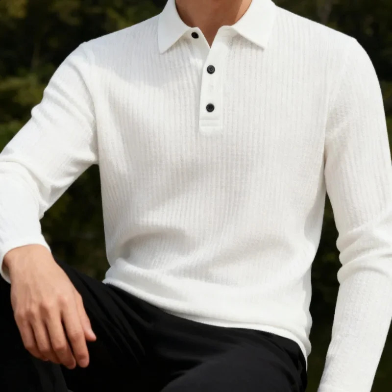 Men's Business Casual Long-Sleeved Solid-color Polo Shirt - Summer Fashion Breathable Comfortable and Versatile Top 260917
