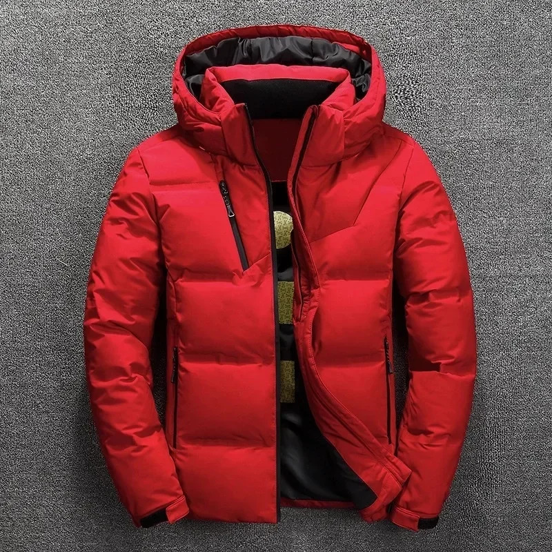 Mens Red Down Jacket 2025 Winter Men's Coat Windproof Removable Cap Parka Solid Color Outdoor Casual Hooded Overcoat Clothes 260917