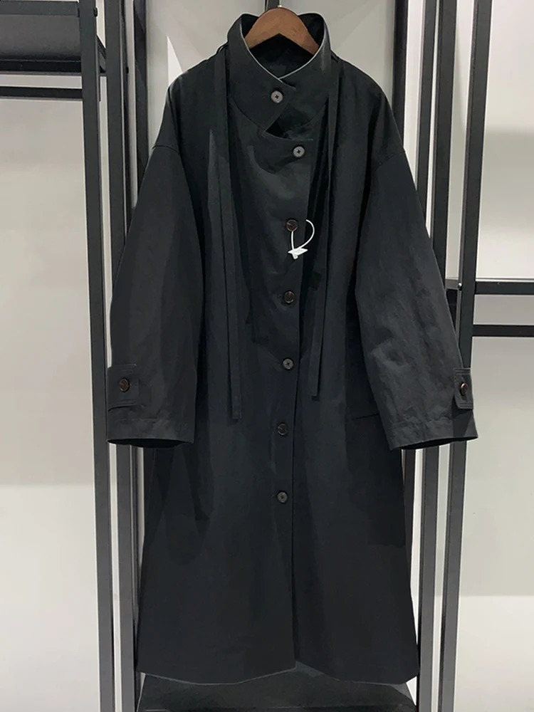 Special Clearance Sale Stand-up Collar Mid-length Women's Trench Coat Loose Fit Solid Color. 260917