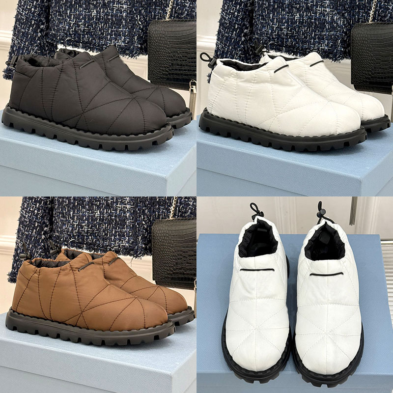 Re Nylon Gabardine Boots Designer Women Round Head Cotton Warm Lazy Boots Windproof Cold Resistant Fabric Upper Sponge Bottom Trendy Winter Casual S