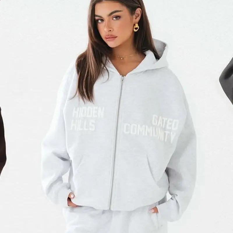 2026 American hiphop punk style street letter printed top hooded loose casual zipper sweatshirt 260918