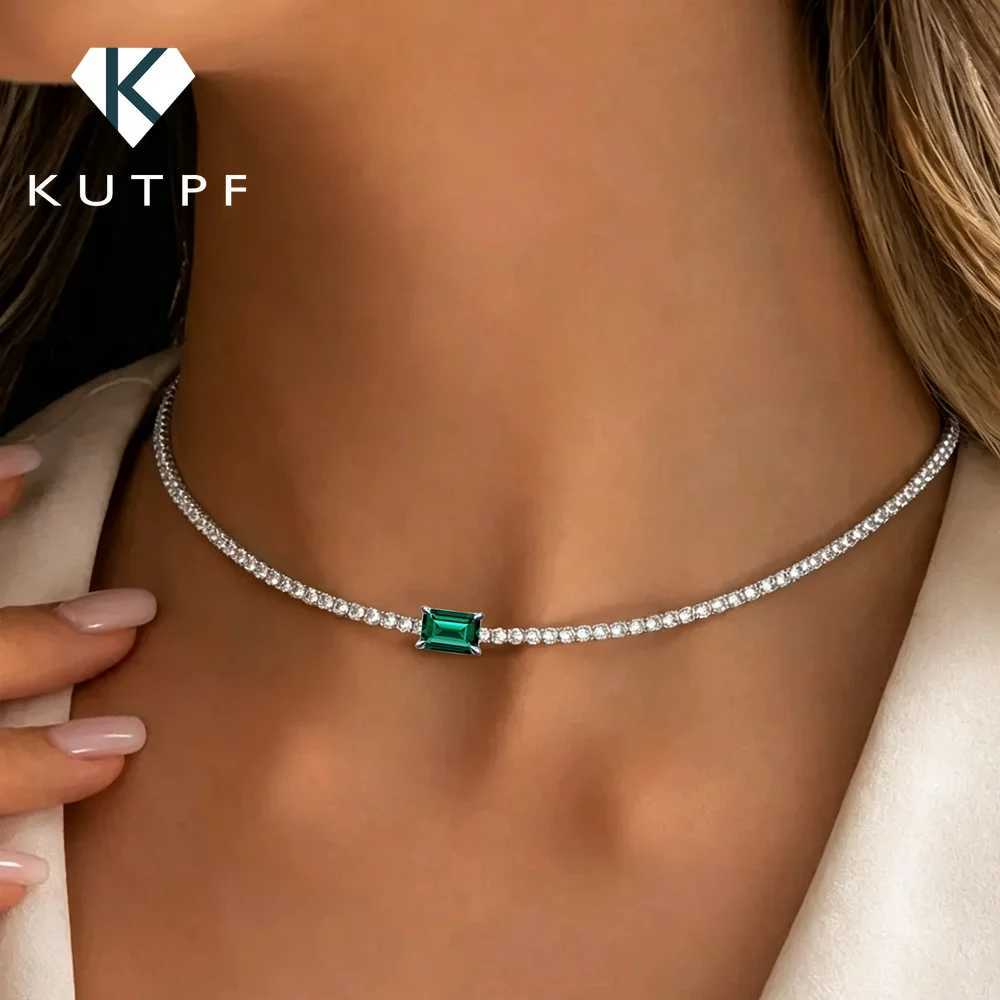 Full Moissanite Tennis Necklace With Emerald Cut Diamond Riviera Necklace S925 Silver Adjustable Layering Choker Fine Jewelry Q260916