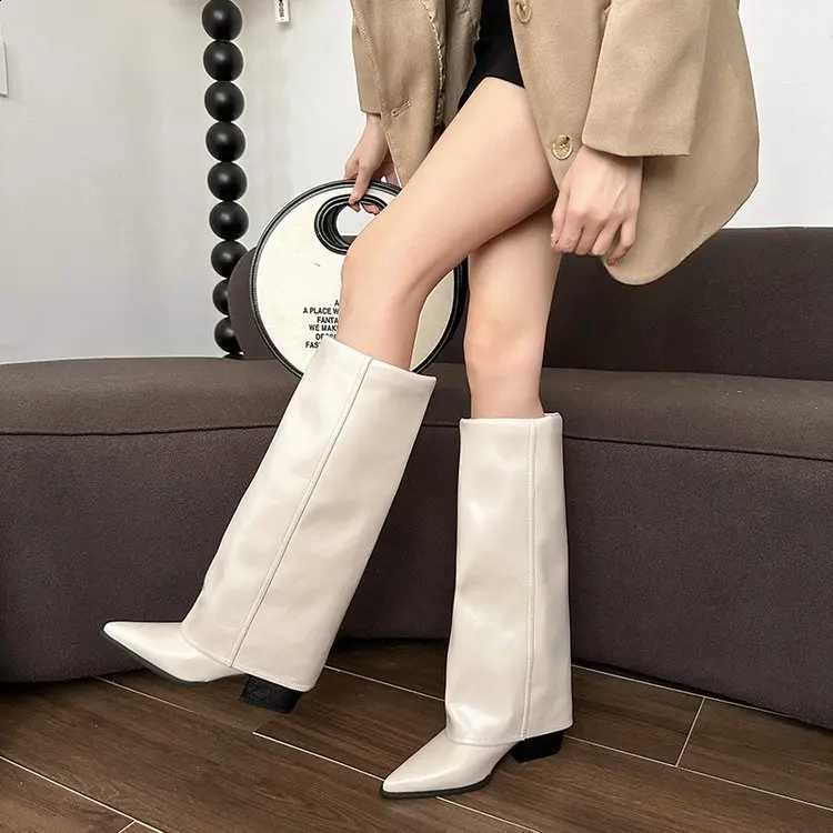 and New European 2025 Spring American Pointed Coarse Heel Long Leg Boots Women's fashion High Leg Boots High Heel fashion Boots D2609161