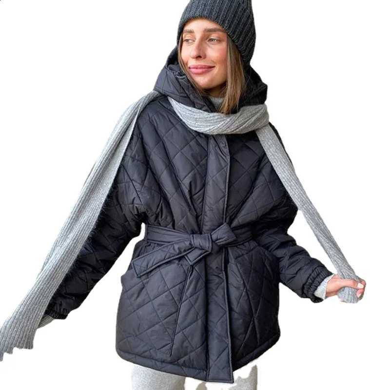 2023 Winter Fashion European Women Cotton Coat Hooded Slim Fit Strap Thick Warm Parkas Mid Length Women Snow Wear Overcoa H260917