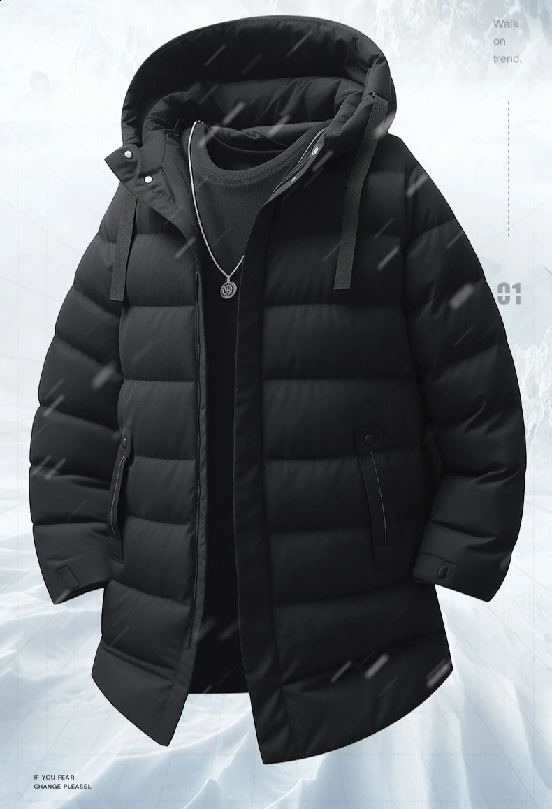 Long Down Jacket Men Thicken Warm Winter Coat Hooded GreenDuck Parkas Pure Color Casual Overcoat Outdoor Couple Clothes 260918