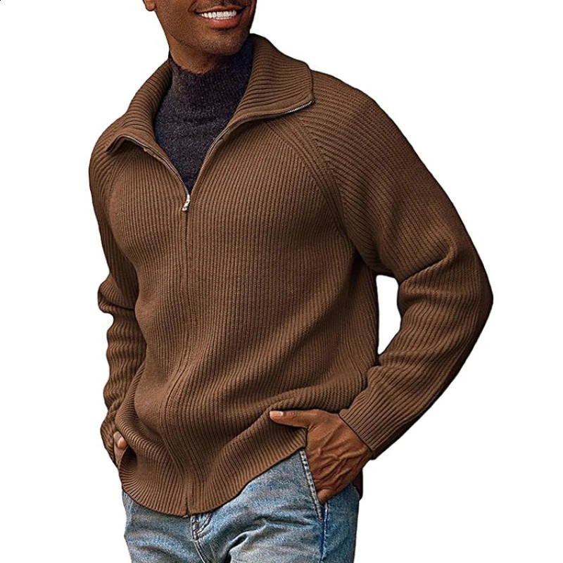 Global seller Mens ZipUp Knit Sweater Casual Acrylic Blend Pullover Gray Black Navy Brown M3XL 260918