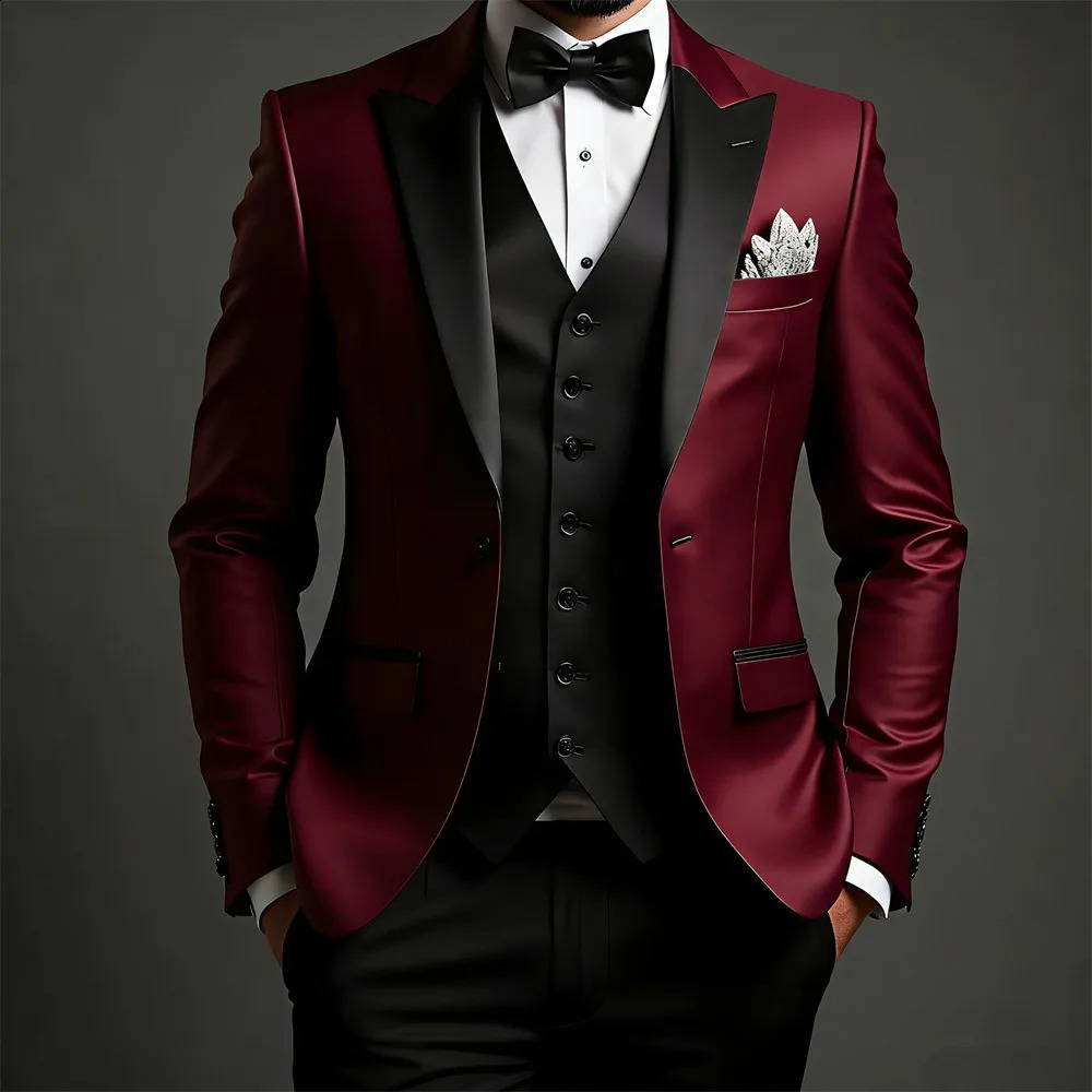 Classic Mens Suits 3 Pcs Fashion Formal Groom Suit Slim Fit Bespoke Office Event JacketVestPants 260918