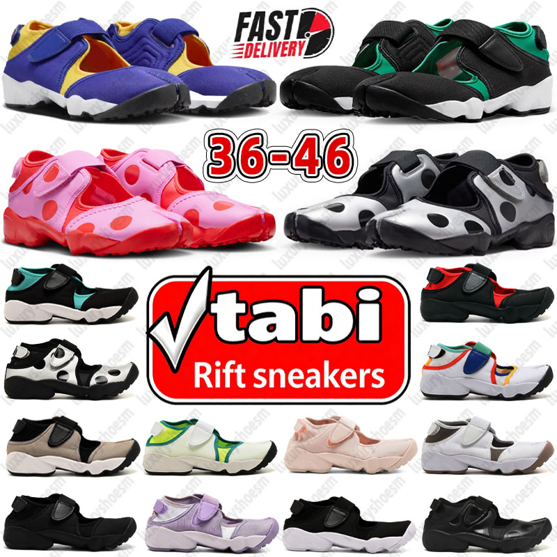 Rare tabi shoes Rift sneakers women Split Toe Trainers Beach rifts Sandals Lightweight Black Metallic Silver pink red polka dot white shoes adjustab