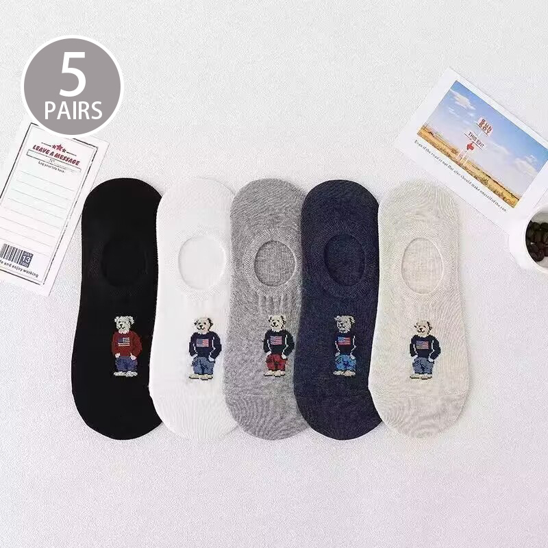 5 Pairs of Fashionable Cartoon Anime Pattern For Summer Lightweight Breathable Outdoor Casual Men's Short Socks J260918
