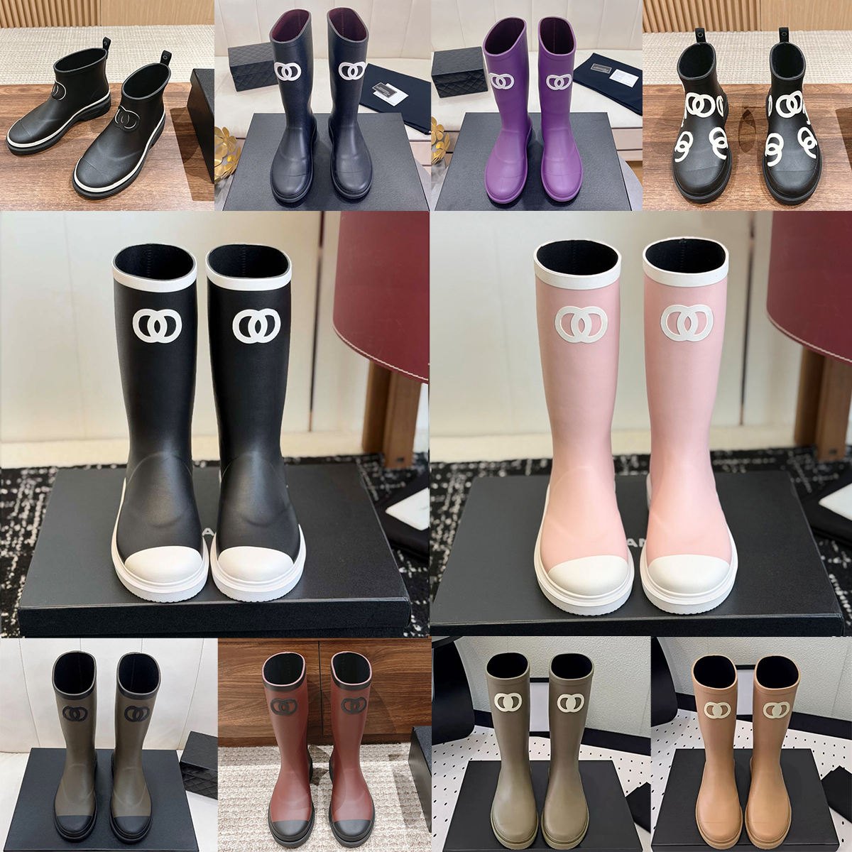nouvelles bottes Taille 35-41 Marque Designer Bout Carré Femmes Bottes De Pluie Talon Épais Semelle Épaisse Bottine Femmes Botte En Caoutchouc G2
