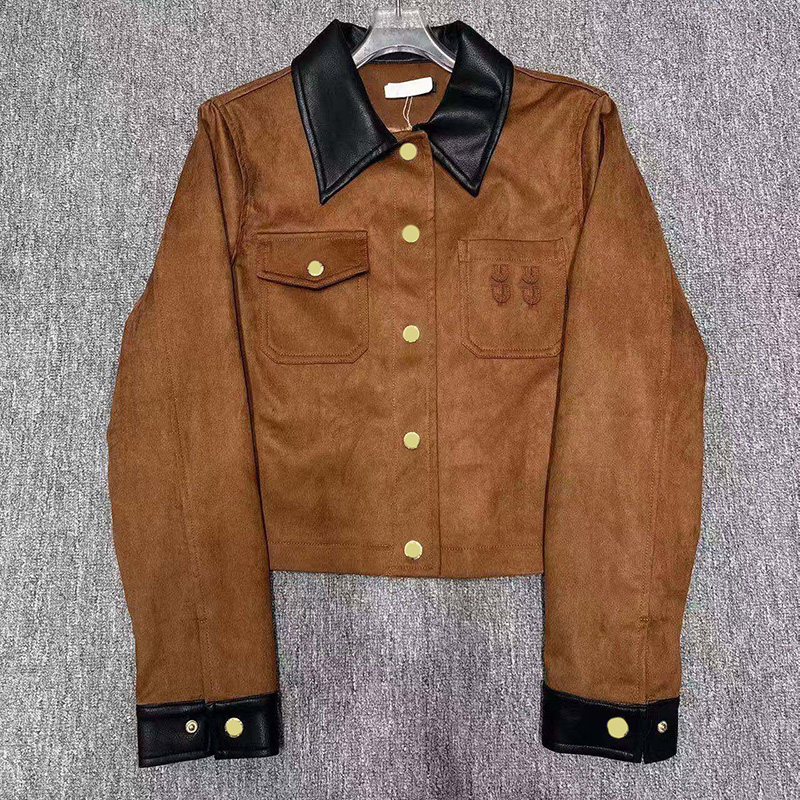 Luxury Suede imitation Jacket Women Patchwork Leather Collar Coat Designer Crop Jackets Brand Street Trendy Warm Outerwear