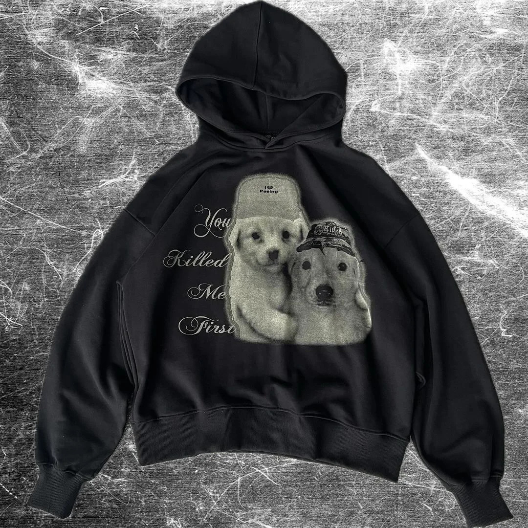 2026 Y2K Retro Style Puppy Print Pattern Unisex Hooded Sweater Ins with Casual Fashion Early Autumn and Winter Sweater 260918