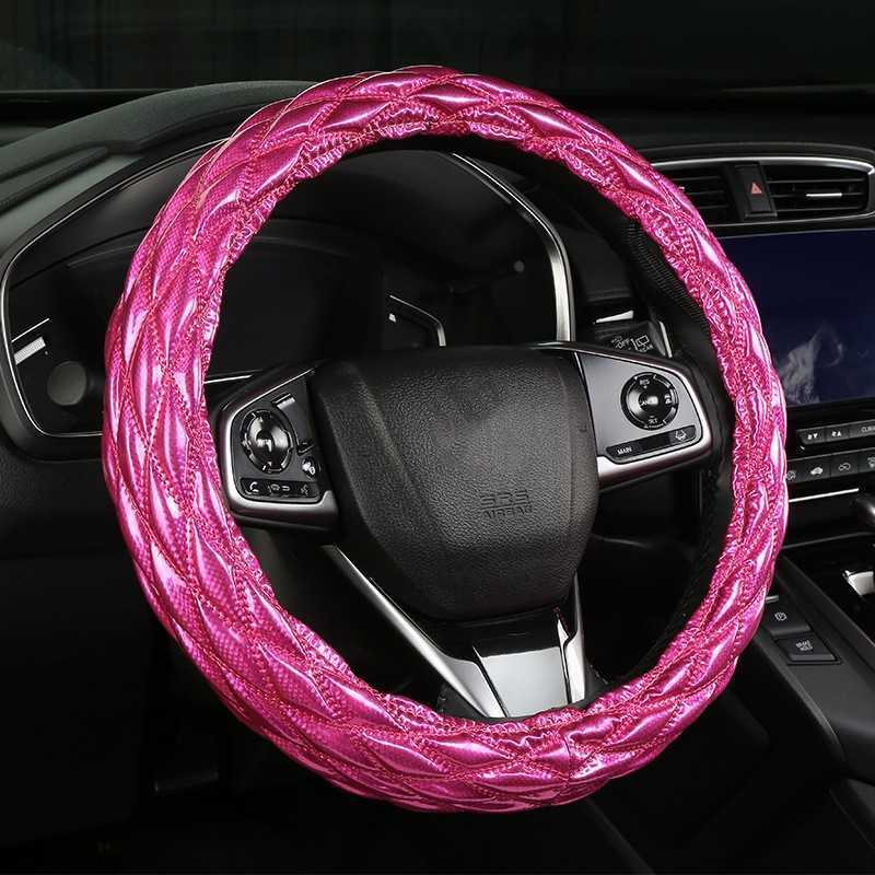 Car Steering Wheel Cover Embroidered Leather Diamond Pattern Universal for All Seasons Car Steering Wheel Cover L26917