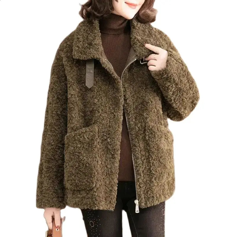 Thick Lamb Wool Coat For Women's Winter Jacket Loose Faux Fur Coat Sheep Shearing Short Winter Fleece Outwear Top Jackets 260917