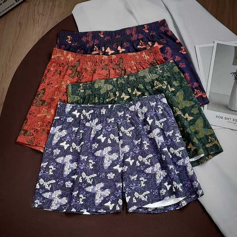 4Pcs Set Of Men's Underpants Personalized Butterfly Printed Flat Angle Pants Loose Breathable Elastic Aro Pants Men's Casual Underwear D26