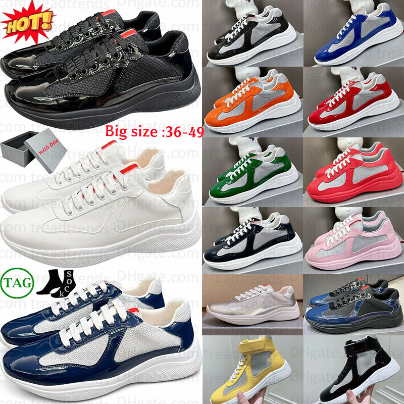 with box Americas cup Designer shoes Men Women stylish sneakers luxury patent leather american cups outdoor trainers durable black white grey shoes