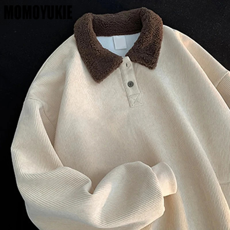 Corduroy Hoodies Women Velvet Thick Thermal Loose Turn-down Collar Slouchy BF Vintage Gentle Autumn Winter Female Students 260917