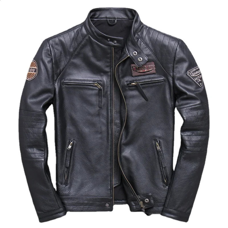 Fashion Biker Jackets Vintage Men's Genuine Leather Jacket Slim 100% Natural Cowhide Coat Leather Motorcycle Biker Clothing 260917