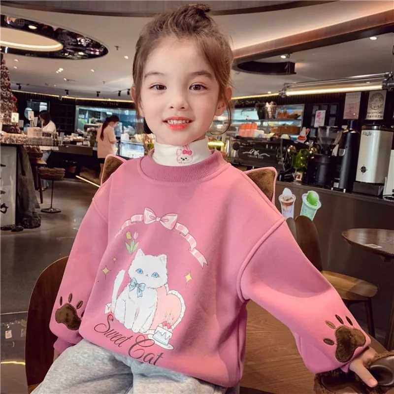 New 2025 Girls' Arrival Winter Slish Korean Sle Print Fleece-Li Crewneck Plover SweatshirtW260917
