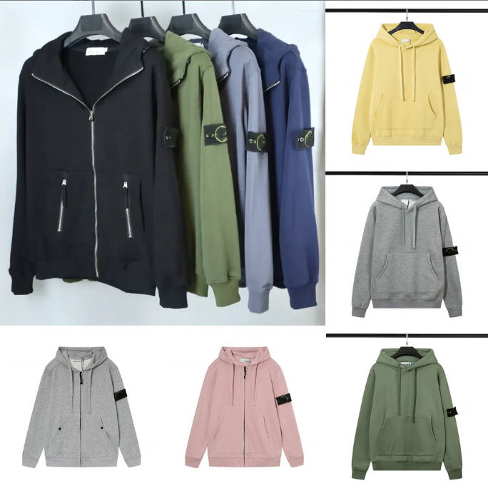 Designer Men's Hoodies Autumn Style 100 Cotton Loose Metal Zipper Decorative Sleeve stone Compass Logo Outdoor jacket Pure Color Sweatshirt men
