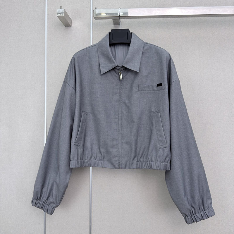 Designer Gray Blouson Jacket Women Lapel Neck Zipper Loose Cropped Thin Outerwear Fall Moto Campus Unisex Sporty Outdoor Jackets