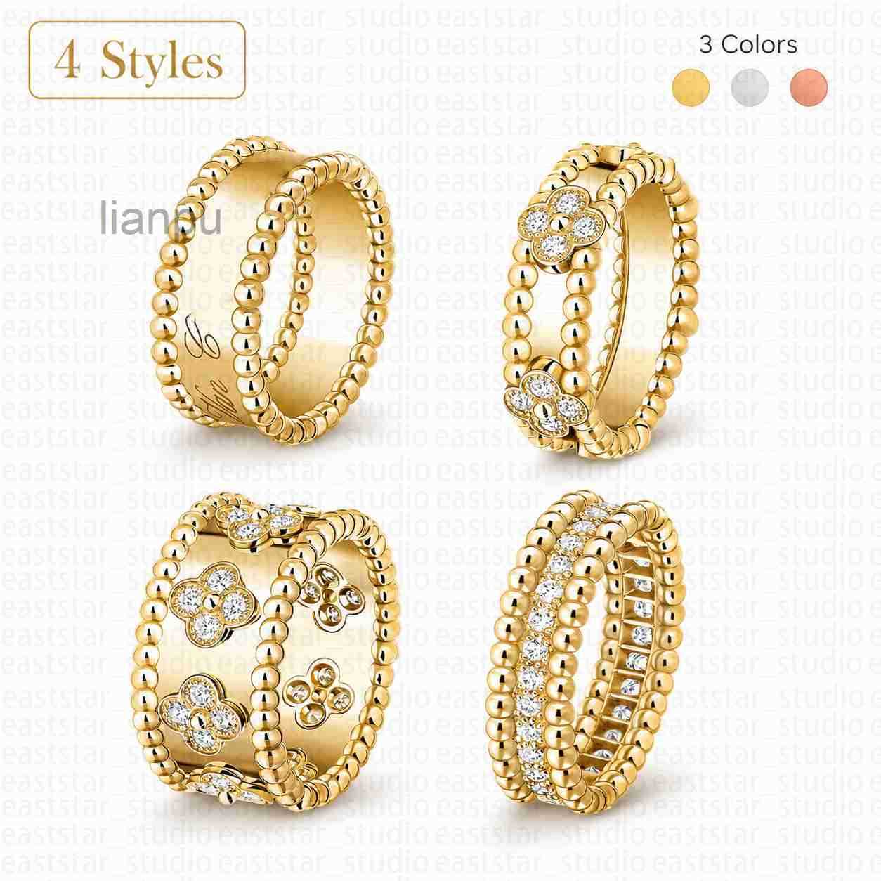 Ring Rings Designer Designer For Women Luxury Jewelry Clover Ring Gold Silver Rose Gold Beads Border Crystal Bands Size 6 7 8 9