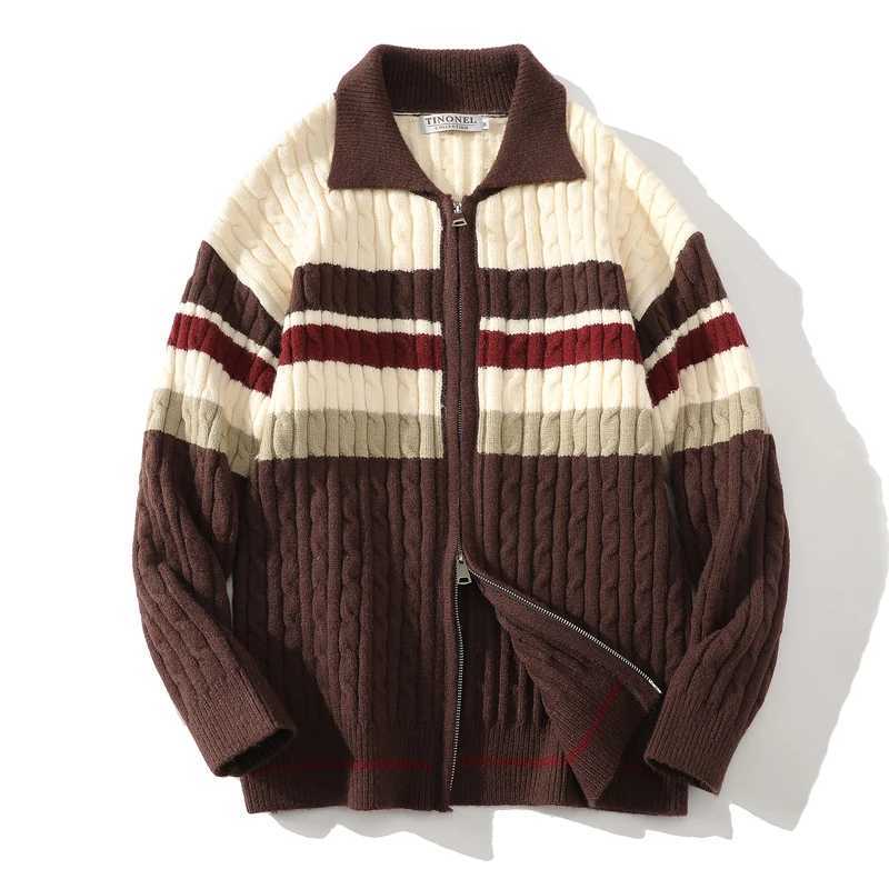Autumn Men Vintage Striped Knitted Cardigan Men Casual Stand Collar Y2K Sweater New Korean Fashion Sweatercoats Jersey Hombre S260918Z8EW