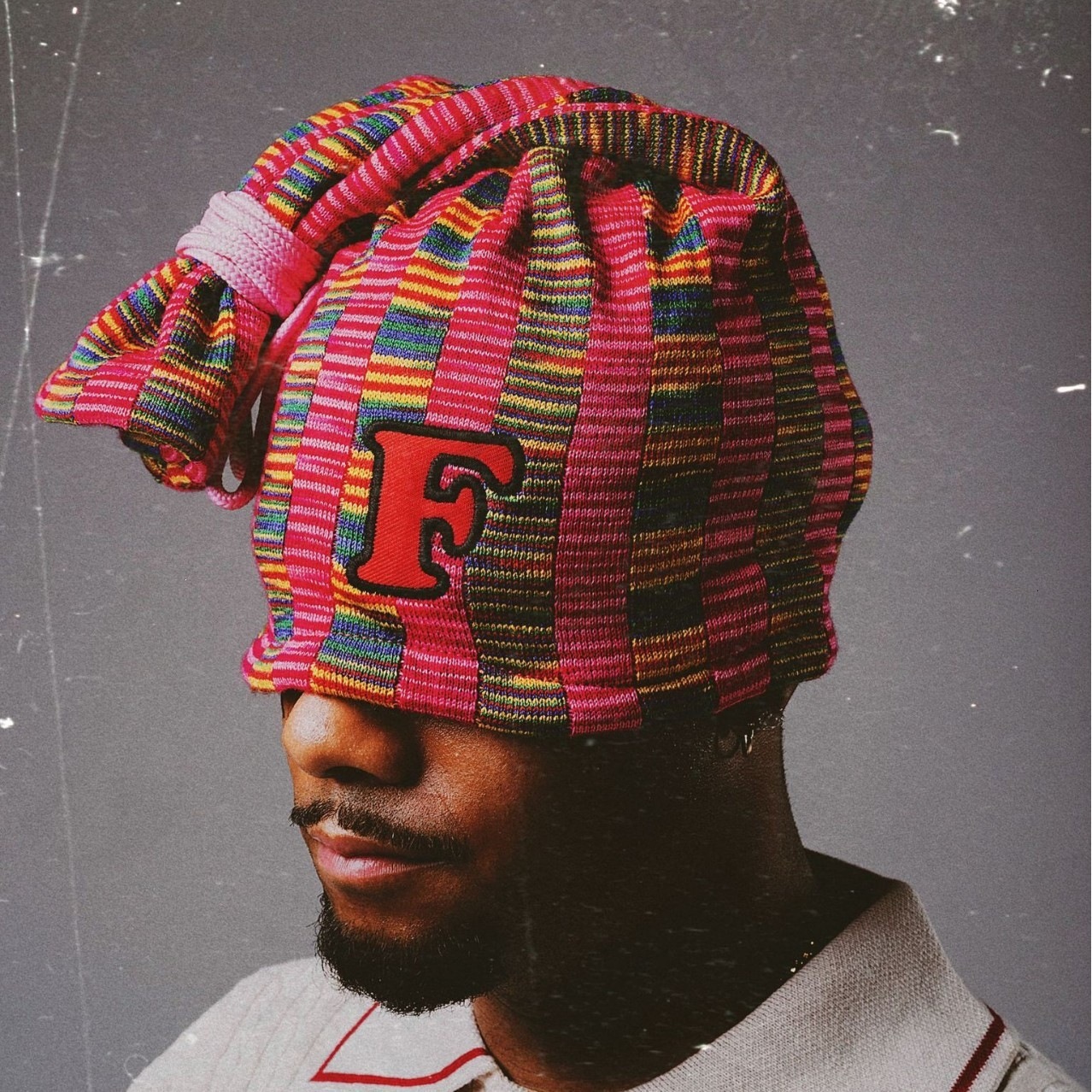 Cross-border fashion new style long knitted hat with tie-up design, featuring an American hip-hop plaid embroidered pattern a3